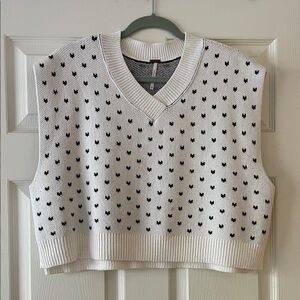 Free People V-Neck Sweater Vest in White and Black